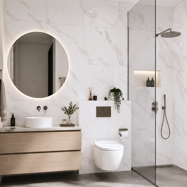 Picture of Floor tile paris white, marble effect, matt, 60x60