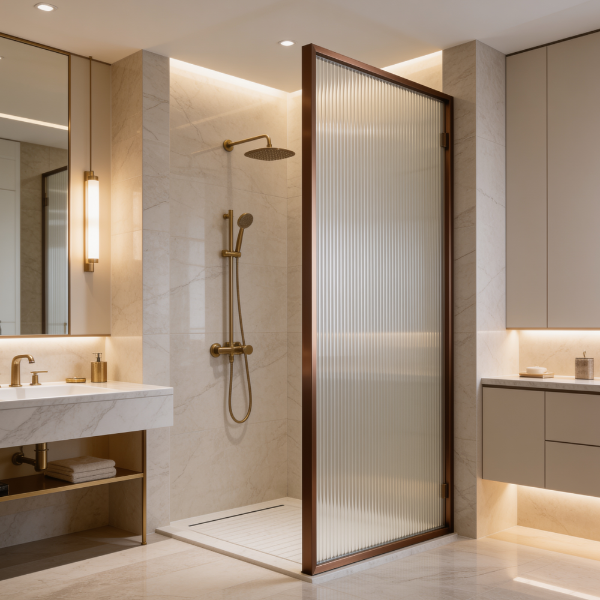 Picture of Shower glass, brushed rose gold profile, 80x200 5mm
