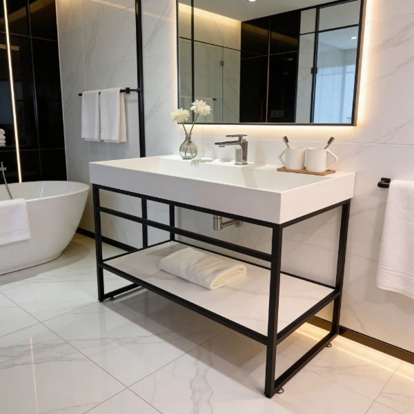 Picture of Gaia bathroom furniture set 107.4x50.2x85.6, resin basin, mirror 60x90, black, matte