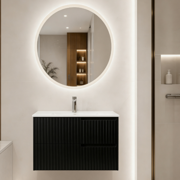 Picture of Round mirror for joy furniture black, touch screen with led, 60x60