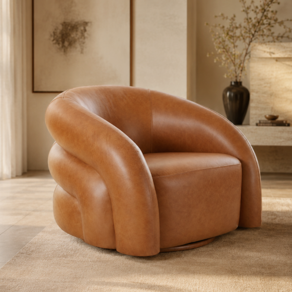 Picture of Swivel armchair , cosmopolitan, leather,  marron, 94x83x70cm