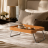Picture of Bed tray, giobagnara x frau, steel feet, rectangular top, fully covered in pelle frau leather,sc 66, 54x42x22,5cm