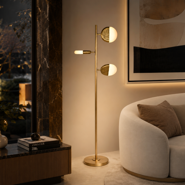 Picture of Floor lamp, sunrise, alabaster+brass+steel finish, ab-r(s-014) light source:led 3000k 9w, size: 43*28*h150cm