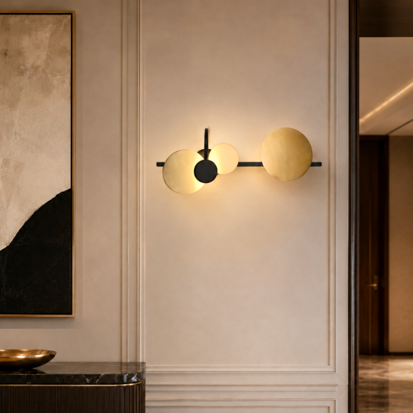 Picture of Round wall lamp, geometric, steelfinish: ab (s-013)+bz(s-016)light source: led 5w 3000k, size:55*21.8*h12cm