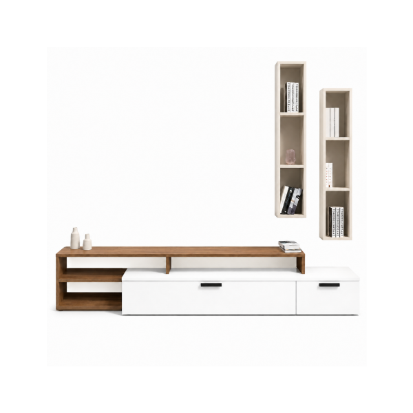 Picture of Tv composition, vittoria,tv base+2 wall cabinets, grey-cashmere, 270.5X45X44H/123X30X25H cm