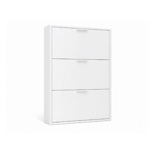 Picture of Shoe rack, espresso, with 3 flap doors, white glossy, 65X25X119.4cm