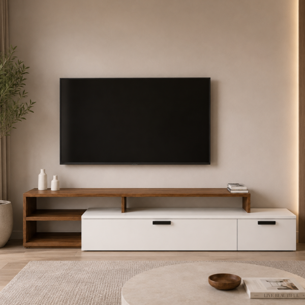 Picture of Tv base, vittoria, 1 door+1 flap, grey/cashmere, 270.5X45X44(H)cm