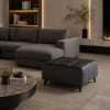 Picture of Pouf, katty, leather+fabric, black/grey, 85x85x32cm 