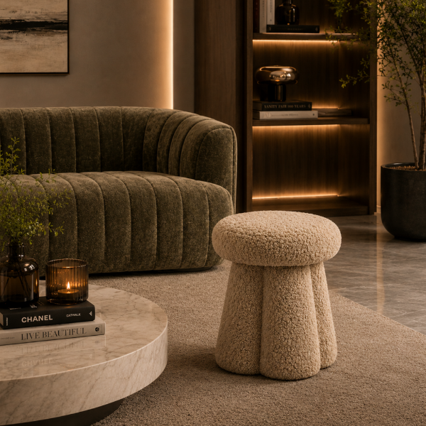 Picture of Pouf, alina, fabric, dark beige, 43x43x49cm