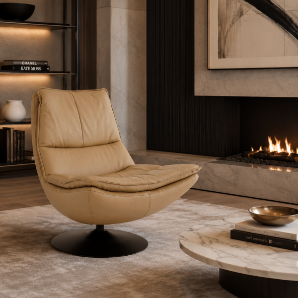 Picture of Swivel armchair, ella, cow leather, brown, 86x89x95cm 