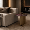 Picture of Coffee table, ape, top red marble, wooden legs, metal lacquered with brass metallic, dia.50x48cm