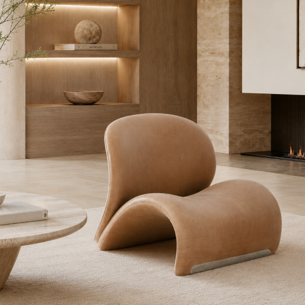 Picture of Lounge chair, ark, leather, marron, with brushed silver leg, 77x82x73cm