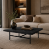 Picture of Coffee table, pierre, top marquinia,  structure blasted and burnished, 90x90x32 cm