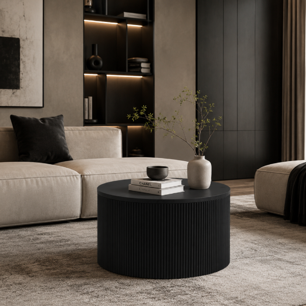 Picture of Coffee table, tris, wood, black matte, dia.60x35cm