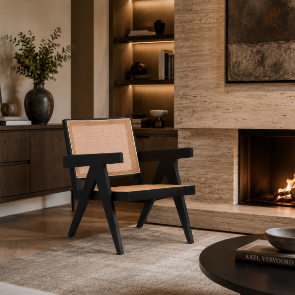 Picture of Lounge chair, vintage, wood black matte, beige, 56x71x71cm