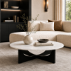 Picture of Coffee table,cross, black base, top marble statuario, dia.110x35cm 