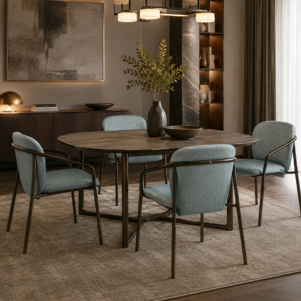 Picture of Dining chair, joli, metal bronze frame, blue sage 