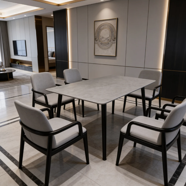 Picture of Dining table, flora, ceramic top, grey, 140x80x75cm