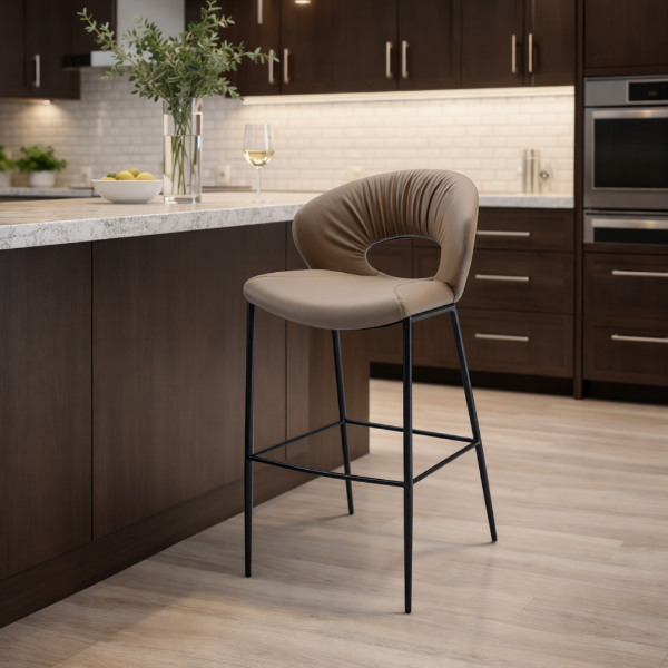 Picture of Bar stool, vento, leather, beige, 61x59x107cm