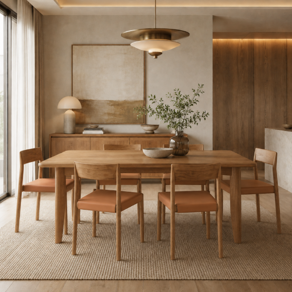 Picture of Dining chair, kyomi, wood structure, leather, natural, 51x47x75cm  