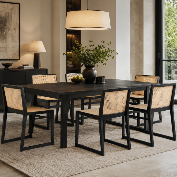 Picture of Dining chair, atelier, wood black matte, cream, 48x52x79cm