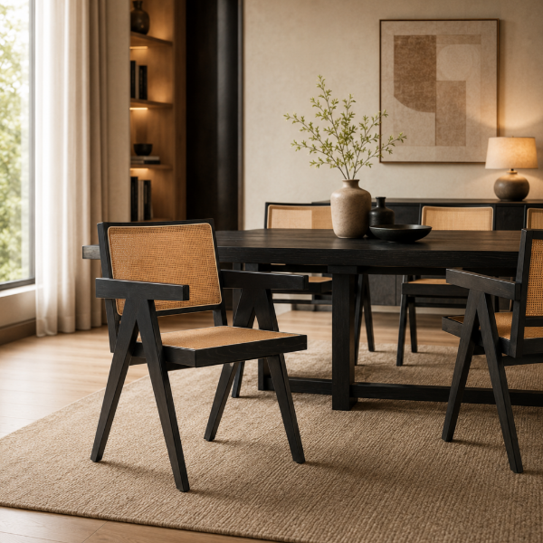 Picture of Dining chair, vintage, wood, black matte