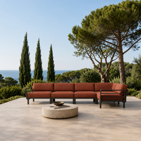 Picture of Sofa with 5 parts maximo 5, fabric, terra-cannella sunbrella, 344-184 cm