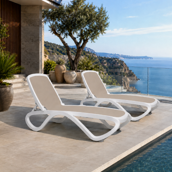 Picture of Sunlounger, omega, polypropylene, white-tortora, 194,5x69 cm