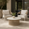 Picture of Coffee table, lima, ceramic top, white, natural rope, d.90x35cm