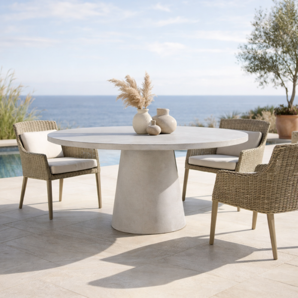 Picture of Dining table, bellagio, concrete, linen, dia.120x76cm