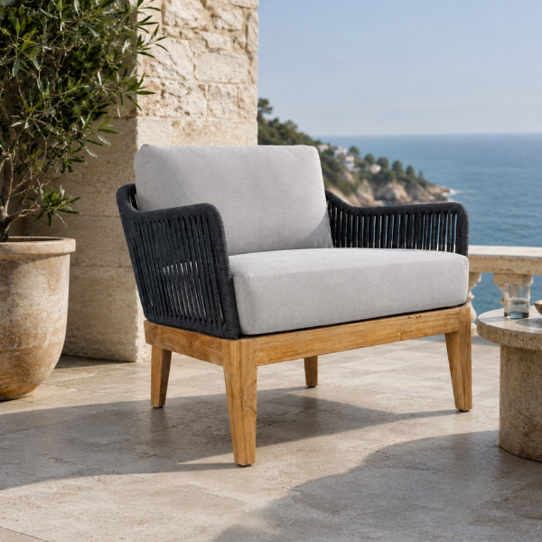 Picture of Lounge chair, delos, teak natural, pebble mix, 82.8x82.4x69.4cm