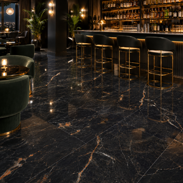 Picture of Floor tile cosmos black crystal, marble effect, glossy, 60x120cm