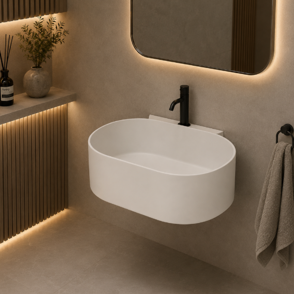 Picture of Otis oval basin, ceramic, wall hung, talco, matte, 60x46cm