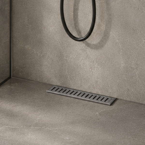 Picture of Drain, stainless steel, side outlet, grey, 400mm