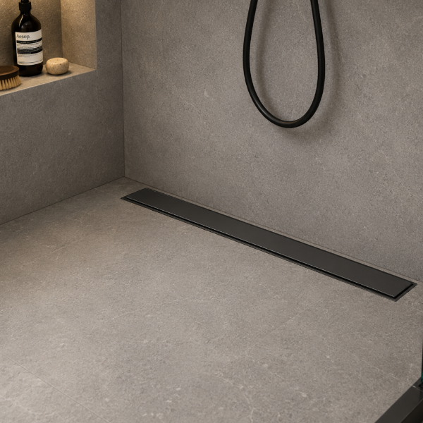 Picture of Pd1 drain, stainless steel, side outlet, black, 700mm
