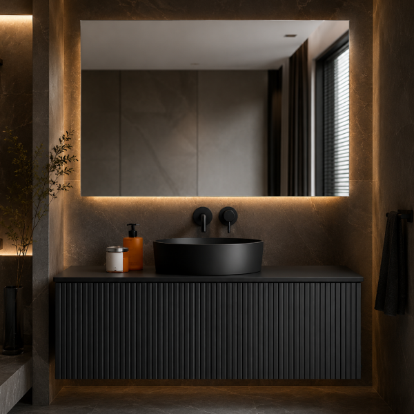 Picture of Elegance bathroom furniture set, ceramic basin, ply wood, black, 80x52x47cm