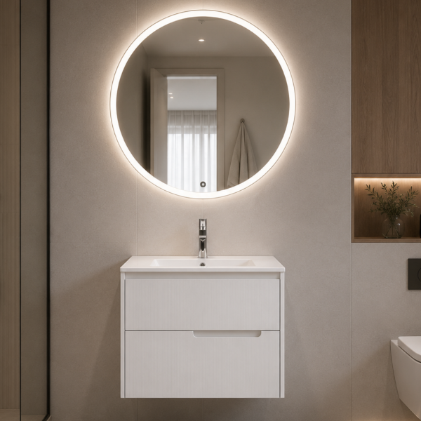Picture of Round mirror for joy furniture white, touch screen with led, 80x80cm