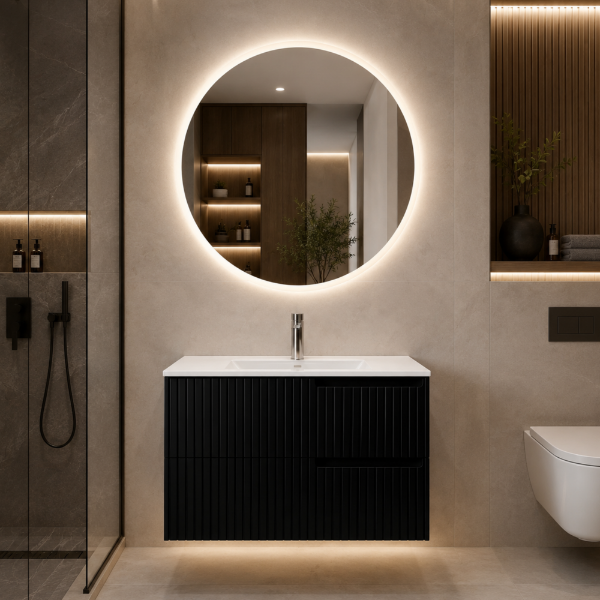Picture of Round mirror for joy furniture black, touch screen with led, 80x80cm