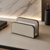 Picture of Paper tray, giobagnara x frau, covered in pelle frau leather, sc 31-quarzo fume, 19,5x11,5x6cm