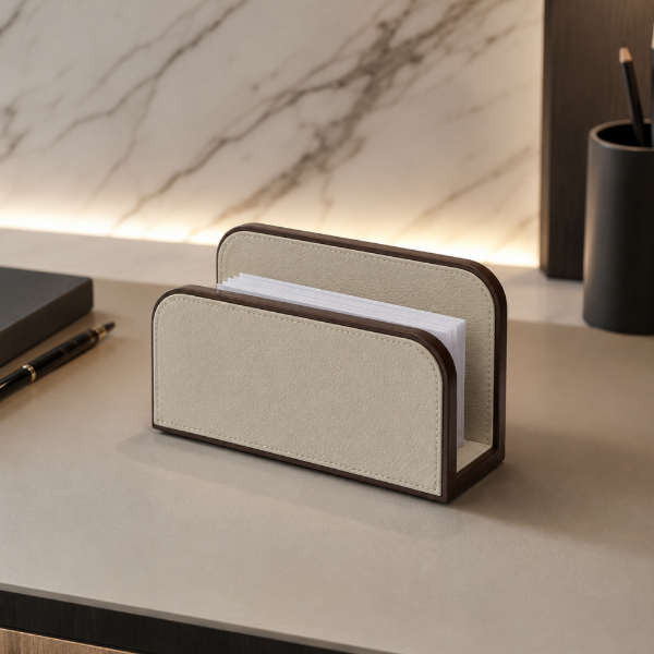 Picture of Paper tray, giobagnara x frau, covered in pelle frau leather, sc 31-quarzo fume, 19,5x11,5x6cm