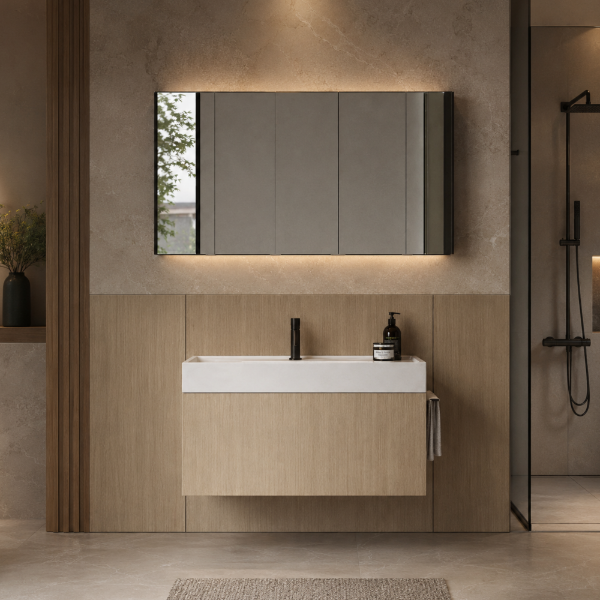 Picture of Atina bathroom furniture set, solid wood cabinet, resin basin, 80 cm