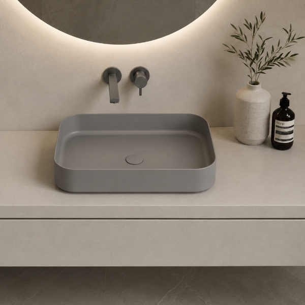 Picture of Shui comfort rectangular basin, ceramic, countertop, concrete, matte, 60x40cm