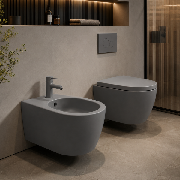 Picture of Smile bidet, ceramic, wall hung, concrete, matte, 35x53cm