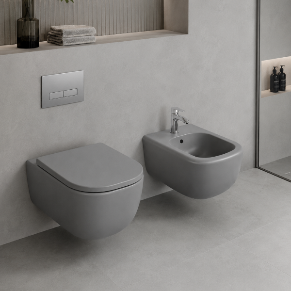 Picture of Era bidet, ceramic, wall hung, concrete, matte, 37x53cm