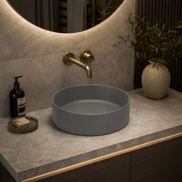 Picture of Shui comfort round basin, ceramic, countertop, concrete, matte, 40cm