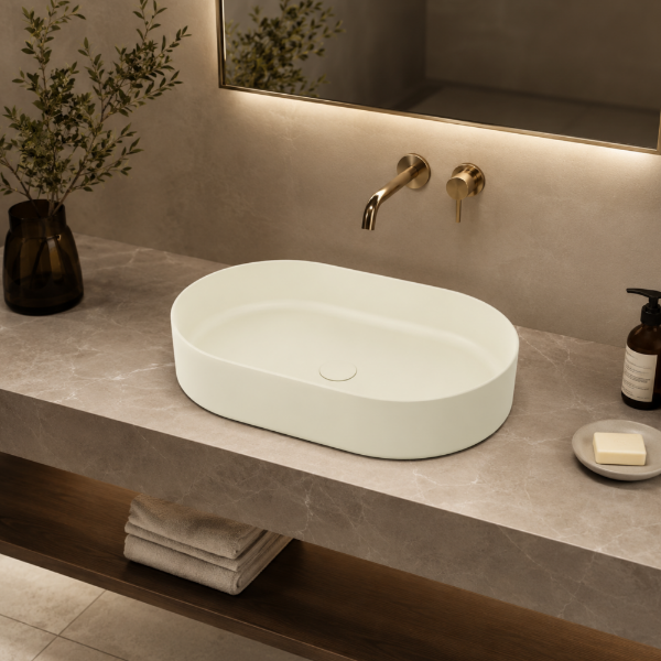 Picture of Shui comfort rectangular basin, ceramic, countertop, linen matte, 60x40cm