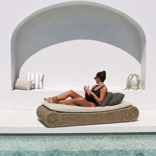 Picture of Sunbed, baia, aluminium caramel, rattan light brown, cushion champagne, 221x85x34cm