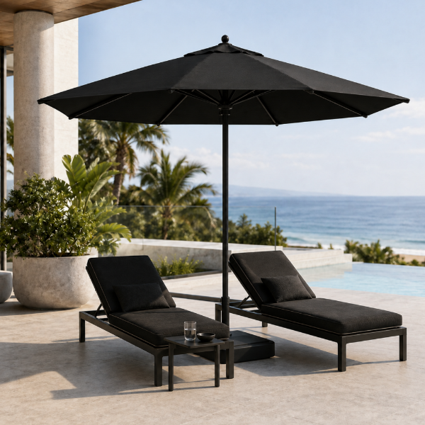 Picture of Plastic base filled with sand and bricks 57kg, with wheels, black matt, suitable for 35-48mm pole umbrella