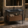 Picture of Pura bathroom furniture, wall hung/floor-standing, walnut, black matte, 79.6x44.5x62.5 cm