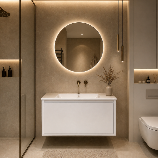 Picture of Riva bathroom furniture set, cabinet ply wood 60x46x37 + mirror 60x60, white